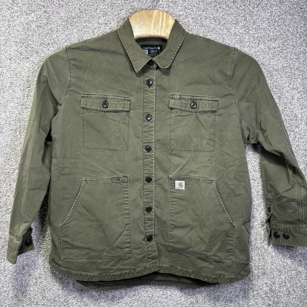 Carhartt Jacket Womens 2XL Green Canvas Shirt Jacket Lined Workwear 105049‎ G72